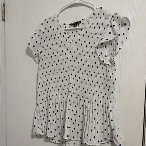 Adrianna Papell White Blouse with Black Polka Dots